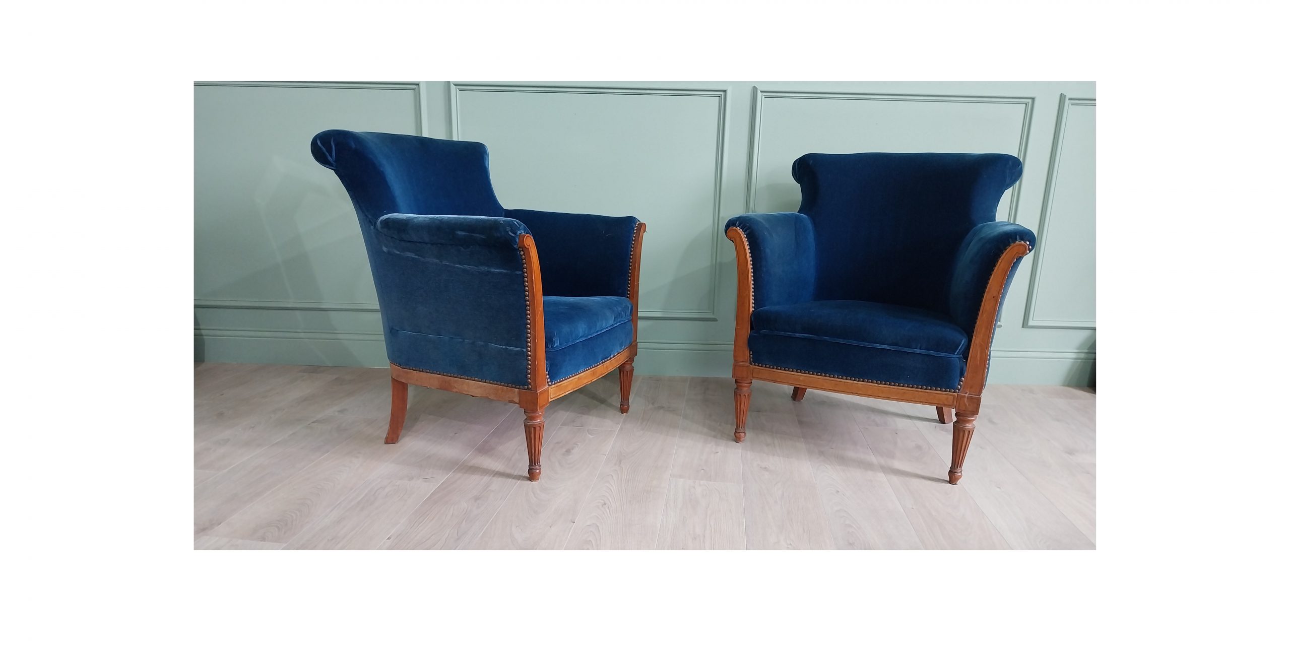 Pair of 19th C. French satinwood and velvet upholstered chairs